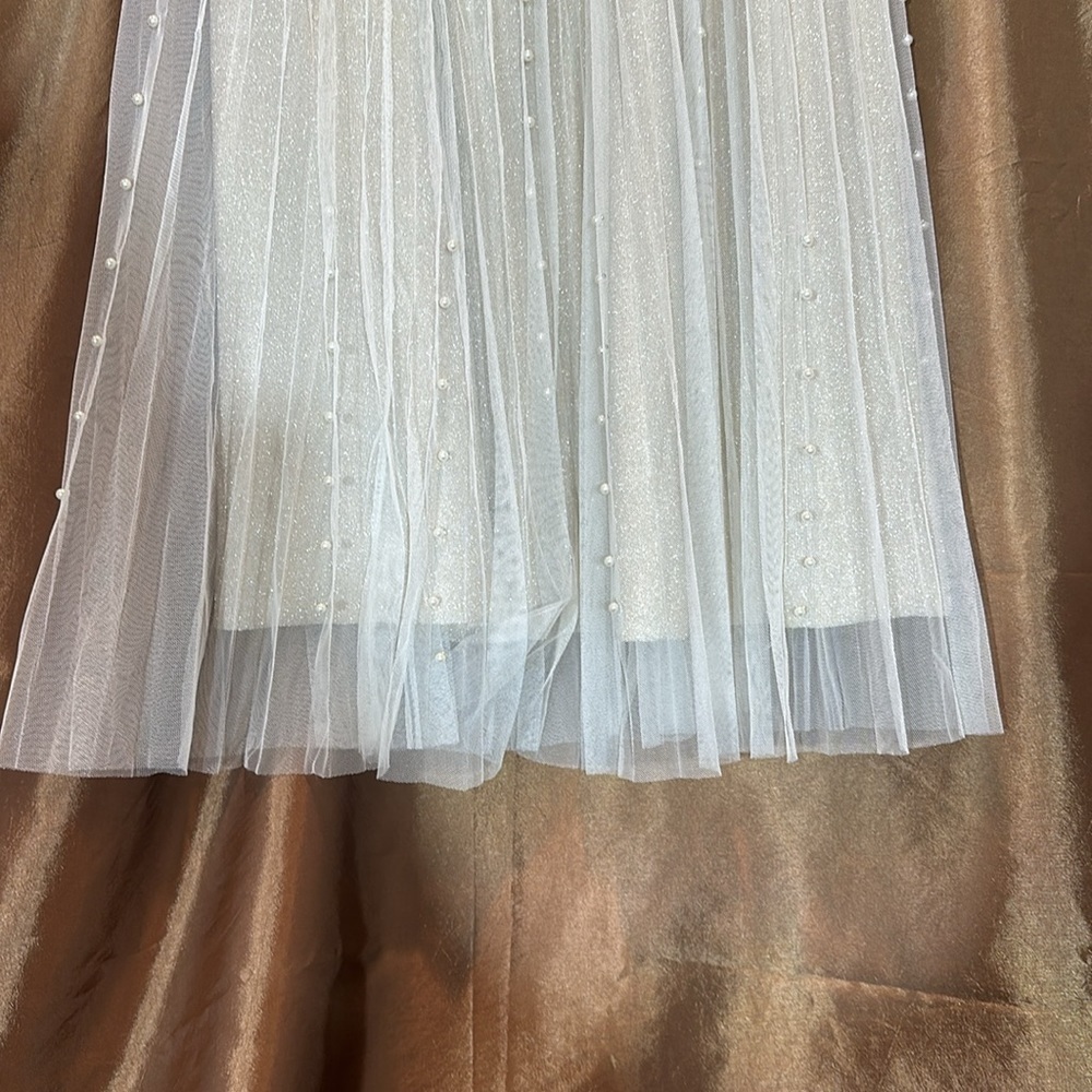 Apricot Pearled Tulle A-Line Skirt Flowy Midi Formal Prom NWT - Picture 4 of 8